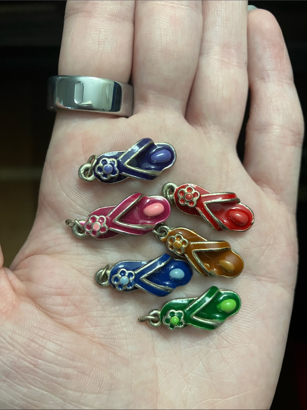 Vintage Y2K Enamel Flip Flop Charms - Set of 6